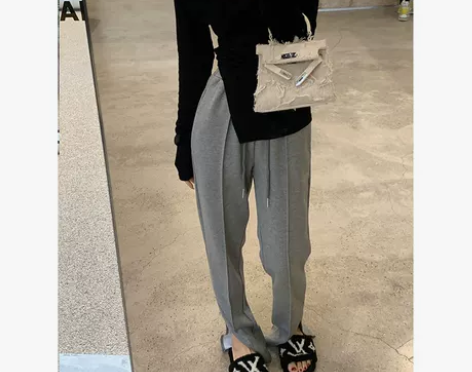 ?张公子studio拖地开叉裤子女春季直筒...