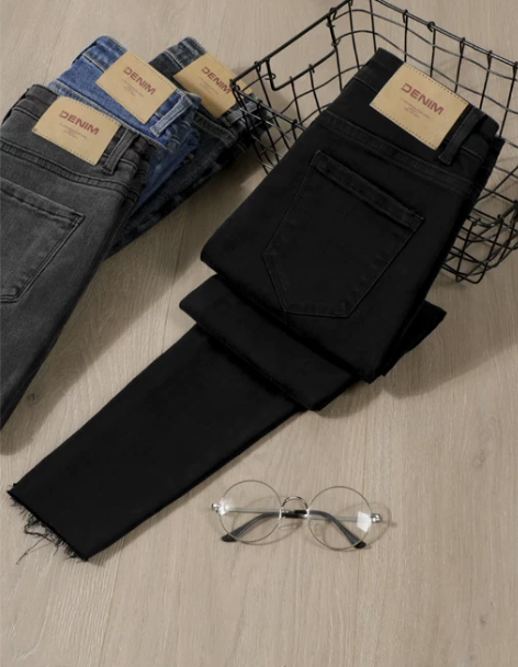 休闲装铅笔裤 铅笔裤子紧身小脚加绒牛仔裤女...