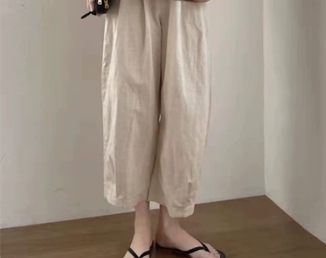 ?初吾家22夏新款小个子棉麻裤女日杂裤日系...