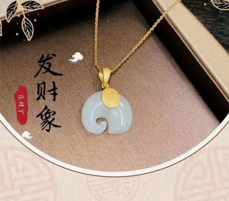 S925纯银镶嵌和田玉古法银金镶玉吊坠女鎏...