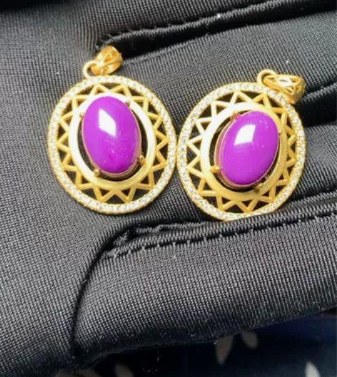 天然紫云母吊坠，925银?古法鎏金工艺。喜...