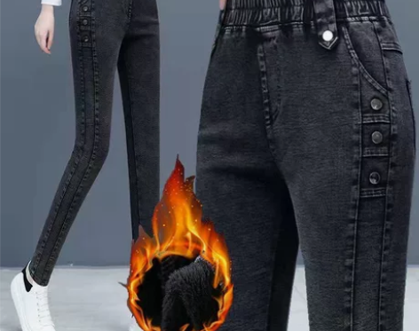 高腰加绒牛仔裤女秋冬季2022新款百搭显瘦...