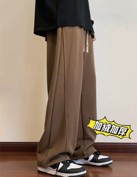 美式vintage加绒卫裤男秋季复古潮牌