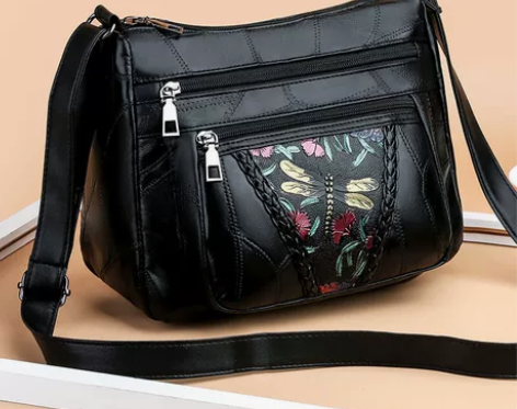 羊皮质感妈妈包女士新款百搭斜挎包 前后有拉...