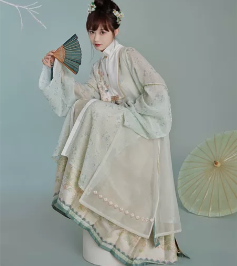 七月夕汉服明制 青雾 立领对襟长衫绣花比甲...