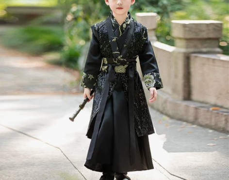 男童唐装汉服武侠风冬款儿童古装演出服冬帅气...