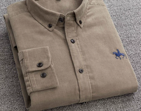 【100%纯棉】灯芯绒男士长袖衬衫春秋季条...