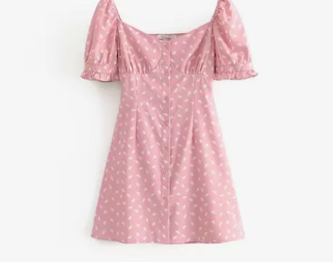 法式复古小众设计树叶花卉印花泡泡袖… 全新...