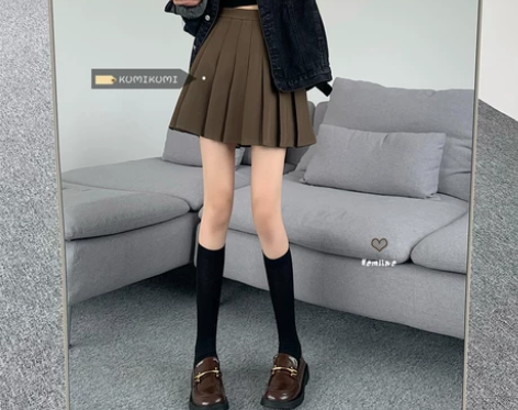 学院风短裙深灰色高腰显瘦百褶裙A字半身裙2...