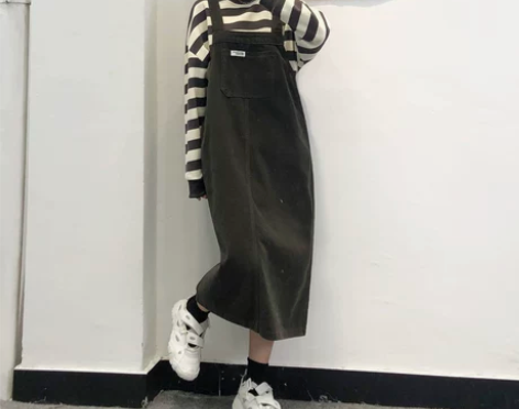 背带裙 背带连衣裙啊啦柏磨毛牛仔女秋冬复古...