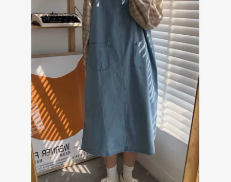 复古洗水牛仔圆领无袖日系背带裙休闲小个子打...