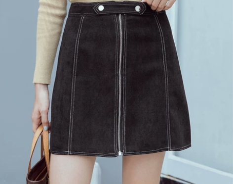 高腰A字裙黑色简约百搭显瘦短裙拉链明线… ...