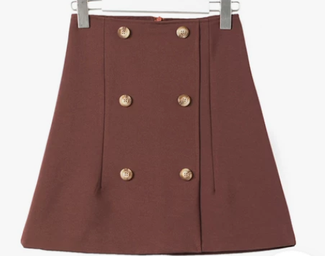 EGGKA高腰半身裙双排扣a字裙黑色裙子女...