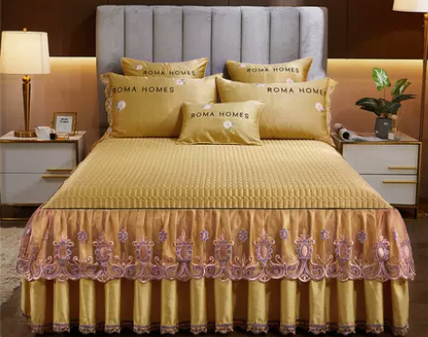 韩版公主风床裙罩单件欧式夹棉加厚蕾丝防滑床...