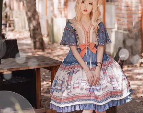 洛丽塔裙子印第安兔原创夏Lolita短袖O...
