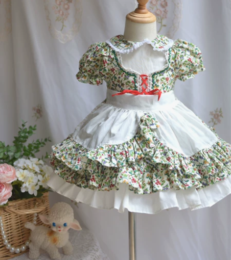 （出）花姐手作 碎花绑带女仆风，100码，...