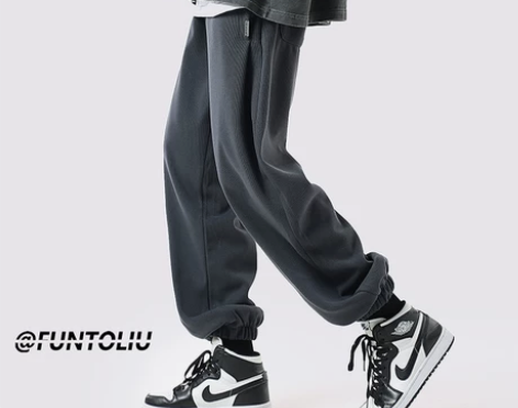 简约重磅卫裤男秋冬款加绒加厚潮牌美式高街大...