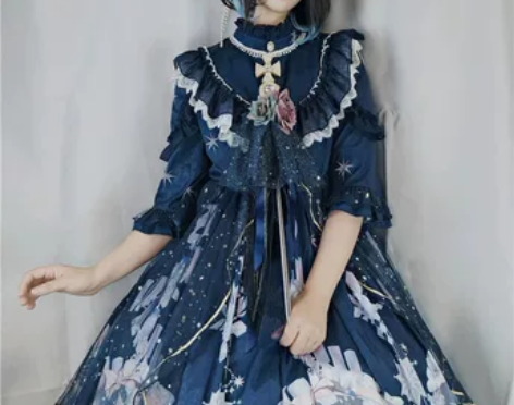 现货 人鱼颂歌原创春夏中袖小高腰lolit...