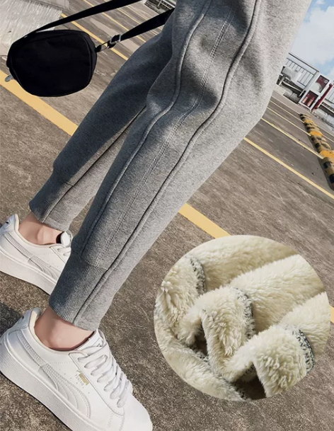 加绒加厚运动裤女羊羔绒秋冬季外穿棉裤子女宽...