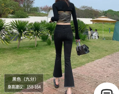 【55价】黑色微喇裤女牛仔裤2022年春夏...