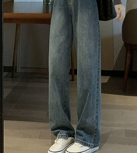 高腰牛仔裤 高腰牛仔裤阔腿裤复古阔腿女20...