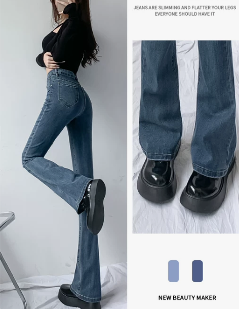 喇叭牛仔裤 牛仔裤喇叭裤高腰微喇女2022...