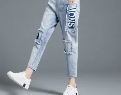 休闲七分牛仔裤 女薄款八分裤 宽松裤子时尚...