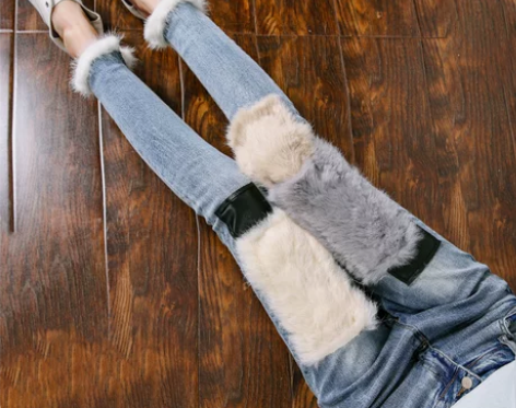 兔毛牛仔裤女秋冬季2016新款春季高腰小脚...