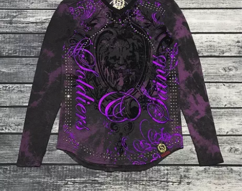 摇滚骷髅复古扎染烫金弹力华夫格男款长袖T恤...