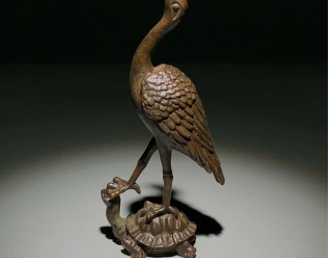 古董纯铜神龟仙鹤香插香薰炉老物件旧货老铜器...