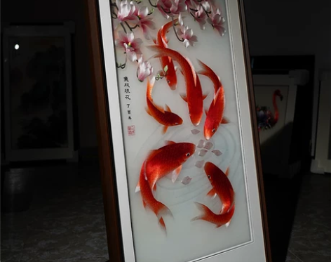 刺绣画 苏绣刺绣新中式玄关装饰挂画纯手工成...