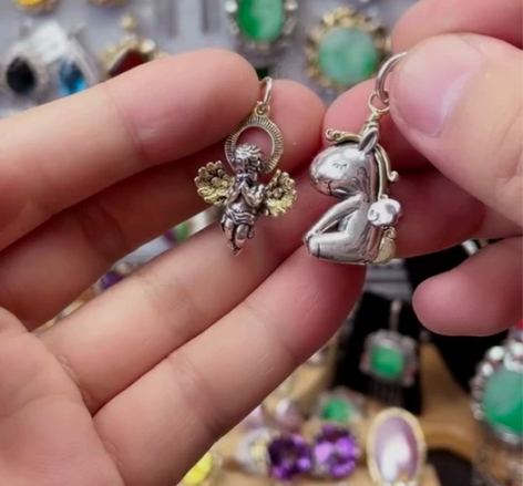 925纯银鎏金小天使天马吊坠，意大利工艺 ...