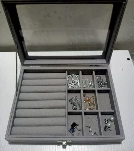 12.9包邮 首饰盒高档玻璃开窗首饰盒透明...