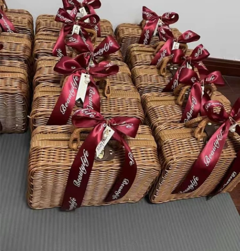 结婚伴娘伴手礼提箱礼物箱 复古经典藤编箱子...