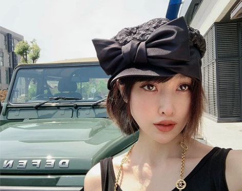 suzzi原创春秋画家帽 黑色丝光缎面大蝴...