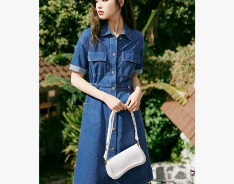 ?伊芙丽牛仔连衣裙女2022年春夏新款复古...