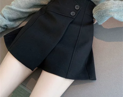 韩版气质毛呢短裤裙设计感女外穿秋季别致高腰...