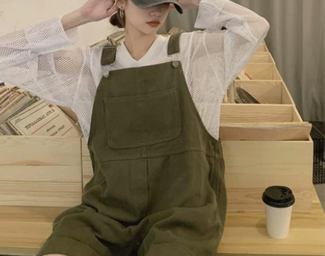 盐系背带裤女夏季小众设计感胖妹妹mm大码显...
