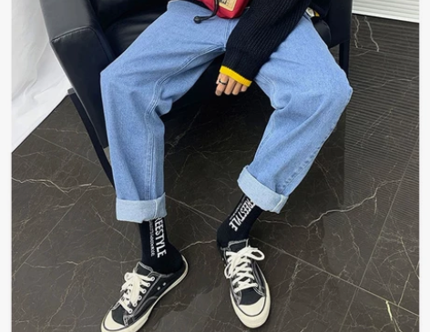 裤子男士潮牌牛仔裤秋夏季韩版潮流宽松直筒阔...