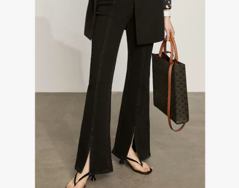 Amii通勤休闲裤微喇叭牛仔裤女长裤，修身...