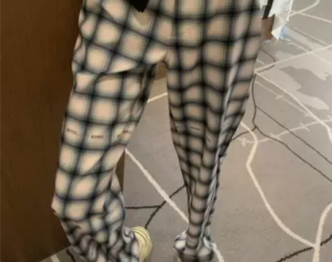 春夏新款Jennie明星同款格子阔腿裤拖地...
