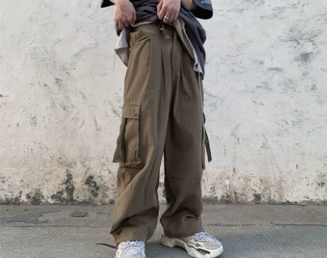 MRALMOST复古大口袋抽绳束脚宽松直筒...