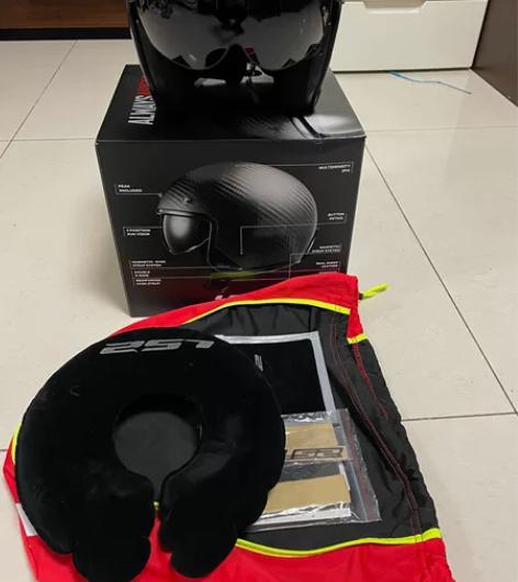 LS2 复古摩托车头盔6K碳纤维半盔真皮内...