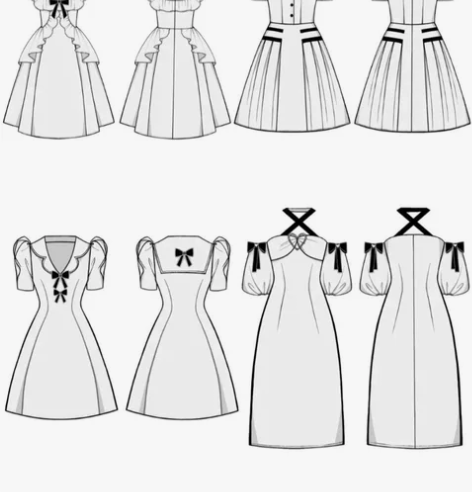 服装款式图线稿 裤子裙子衣服领子袖子都可...