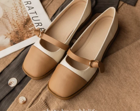 藤萝摇曳 方头复古玛丽珍鞋女低跟鞋 36码...