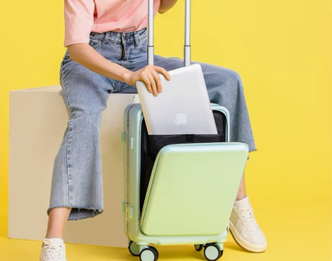 20寸前开盖行李箱女铝框万向轮拉杆箱侧开盖...