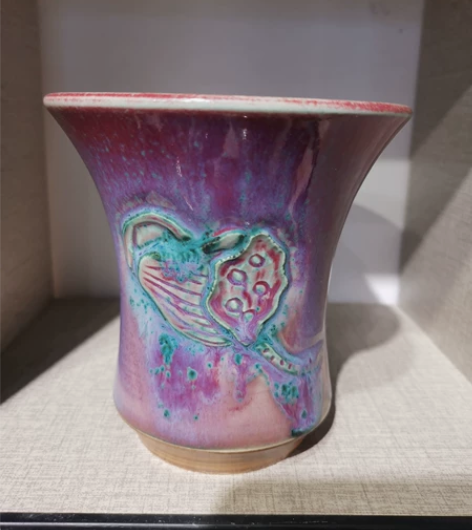 #钧瓷#王晓锋手工刻花精美小花器，无匣钵煤...