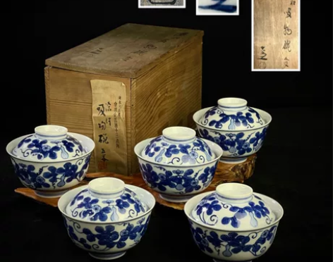 五代清水六兵卫青花盖碗五客 日本回流 全新...