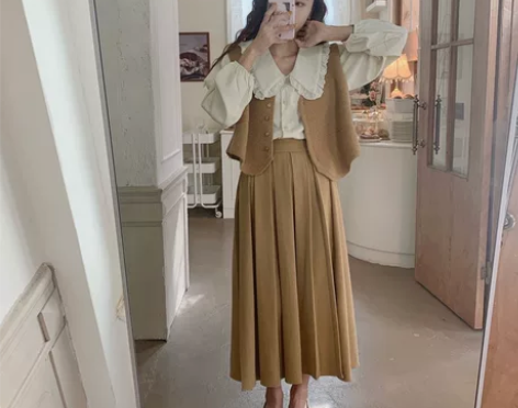 【Dear YN】温柔韩系卡其色中长款高腰...