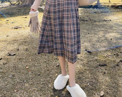 #梅子熟了#文艺风格子百褶半身裙女高腰显瘦...
